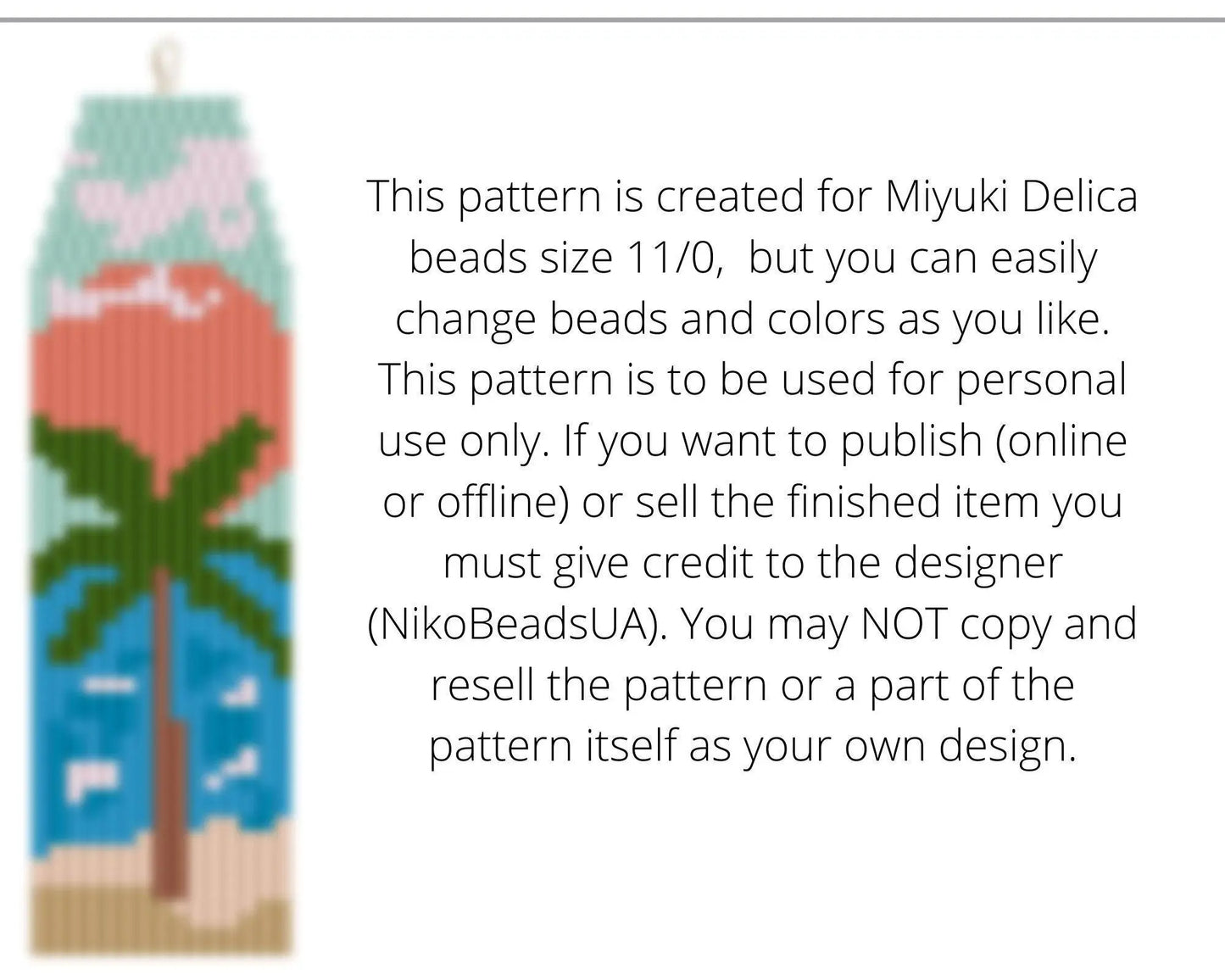 Palm Tree Brick Stitch pattern for fringe beaded earrings - NikoBeadsUA