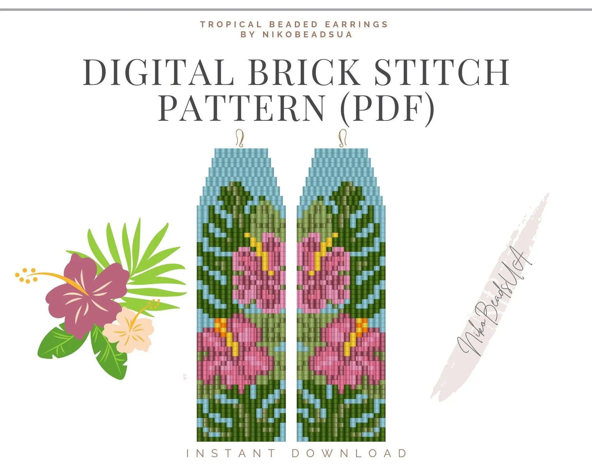 Tropical Brick Stitch pattern for fringe beaded earrings - NikoBeadsUA