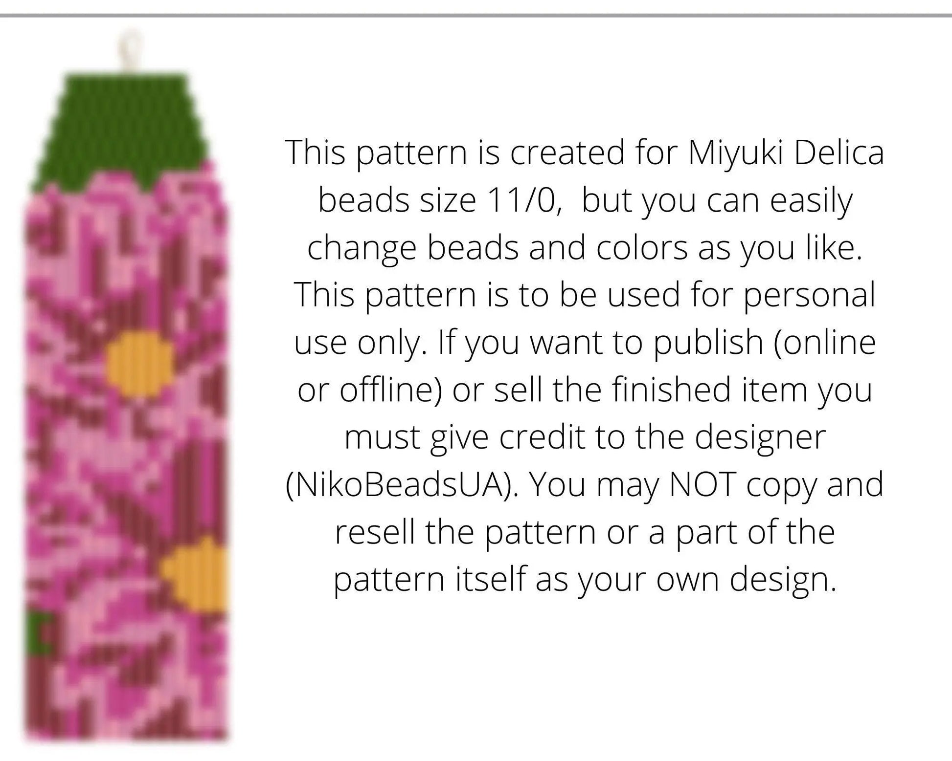 Pink Dahlia Brick Stitch pattern for fringe beaded earrings - NikoBeadsUA