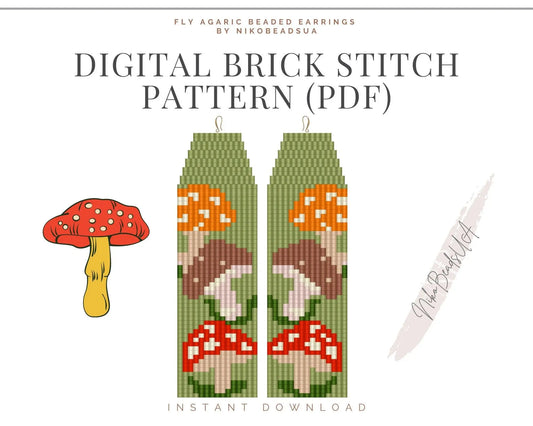 Fly Agaric Brick Stitch pattern for fringe beaded earrings - NikoBeadsUA