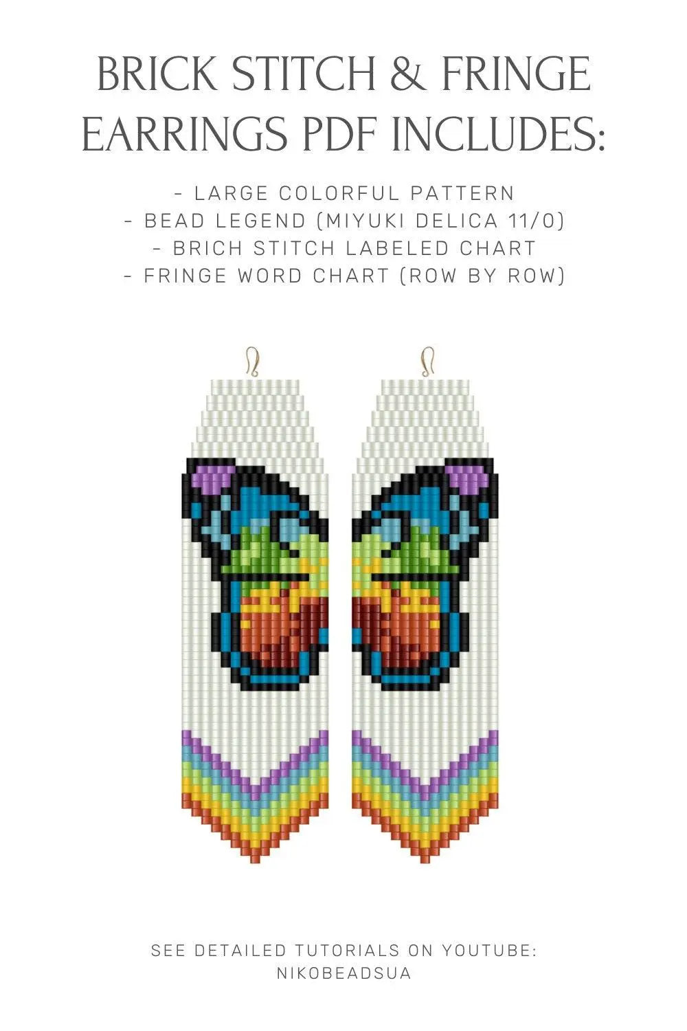 Blue Butterfly Brick Stitch pattern for fringe beaded earrings - NikoBeadsUA
