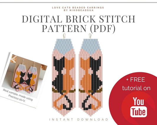 Love Cats Brick Stitch pattern for fringe beaded earrings - NikoBeadsUA