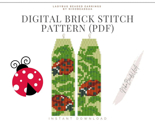 Ladybug Asymmetrical Brick Stitch pattern for fringe beaded earrings - NikoBeadsUA
