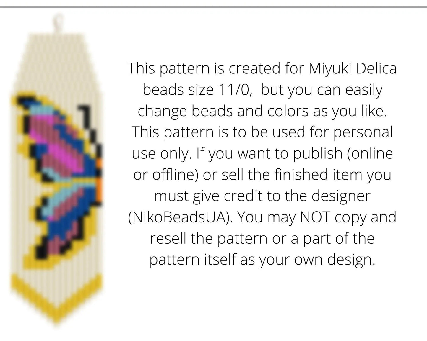 Yellow Butterfly Brick Stitch pattern for fringe beaded earrings - NikoBeadsUA
