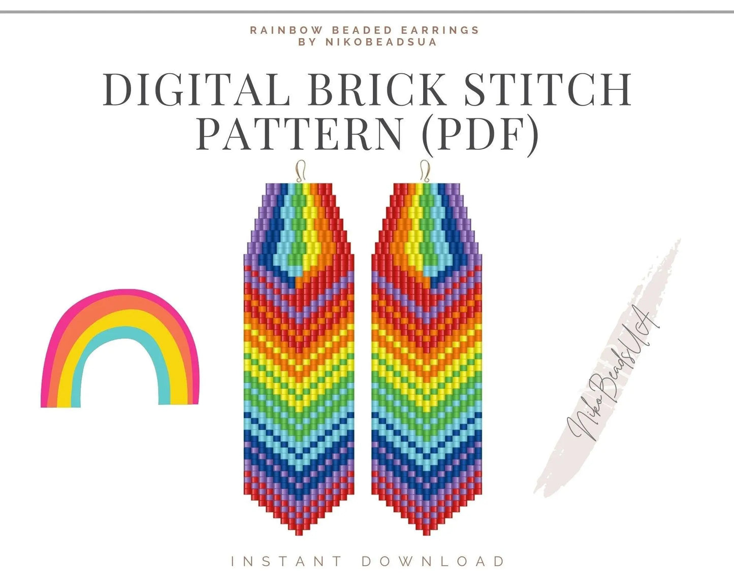 Rainbow Brick Stitch pattern for fringe beaded earrings - NikoBeadsUA