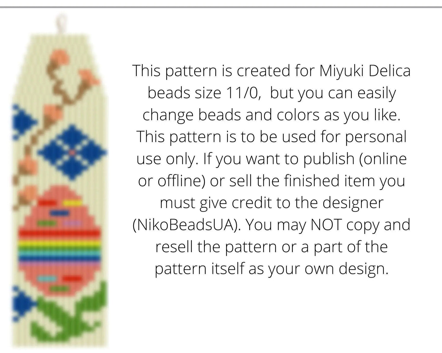 Easter Brick Stitch pattern for fringe beaded earrings, willow pattern - NikoBeadsUA