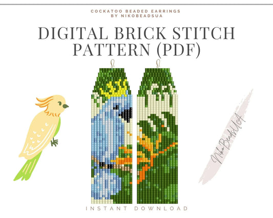 Cockatoo Brick Stitch pattern for fringe beaded earrings - NikoBeadsUA