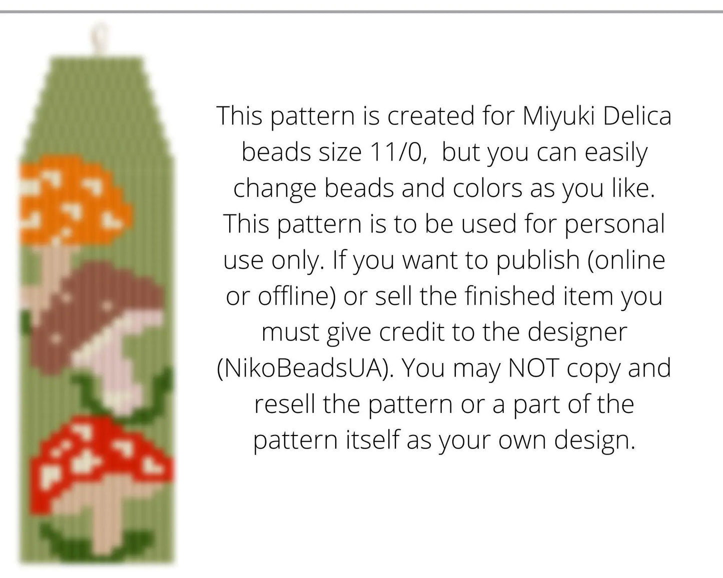 Fly Agaric Brick Stitch pattern for fringe beaded earrings - NikoBeadsUA