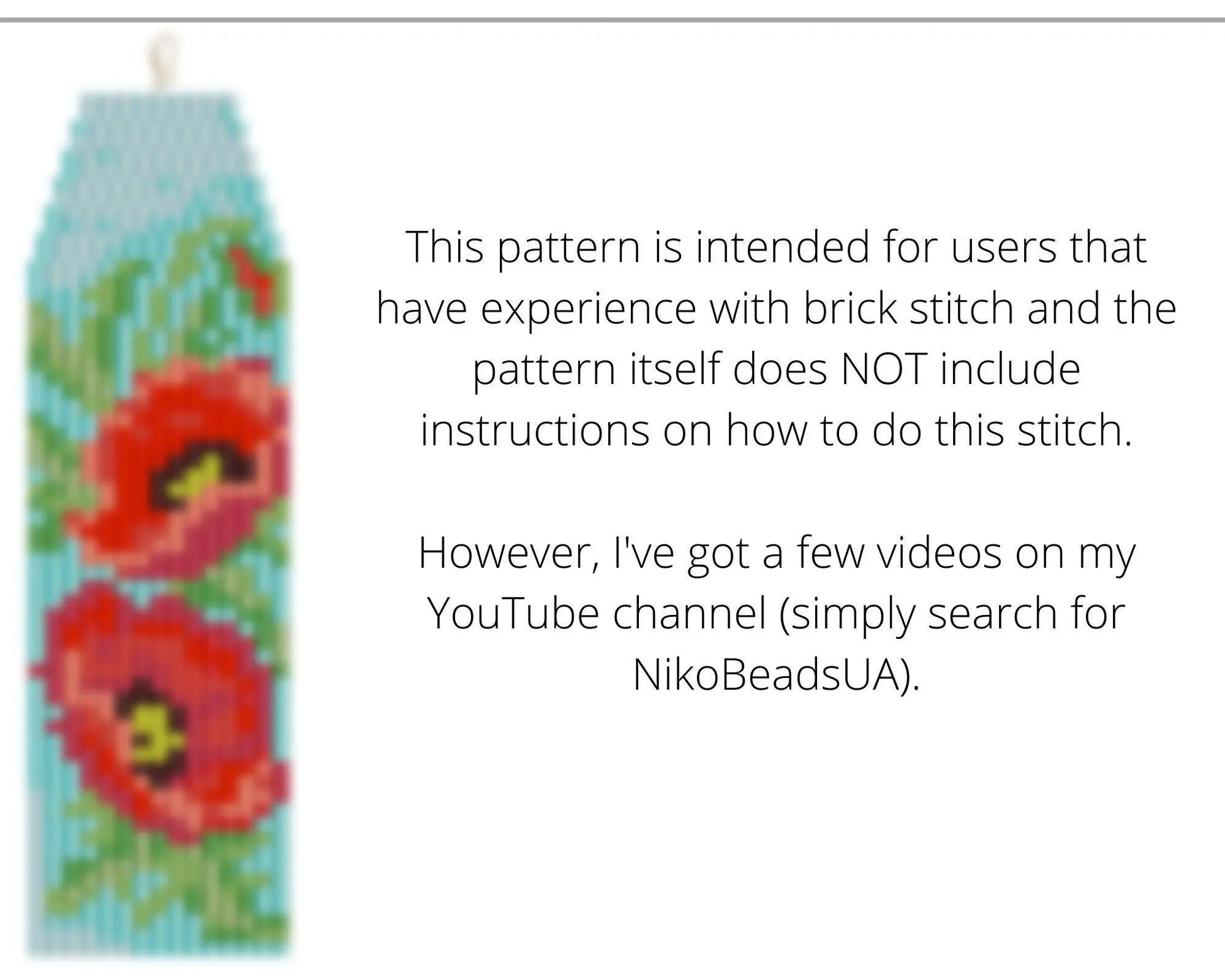 Red Poppies Brick Stitch pattern for fringe beaded earrings - NikoBeadsUA