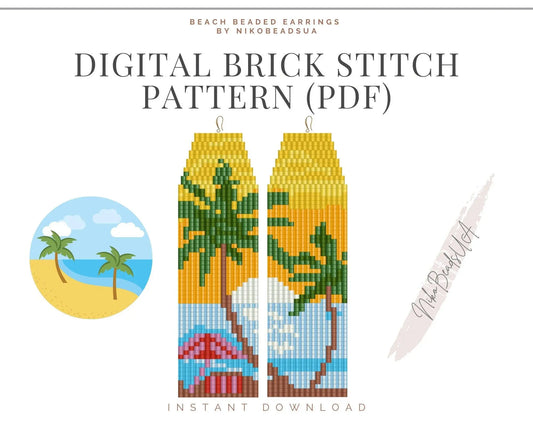 Beach Brick Stitch pattern for fringe beaded earrings - NikoBeadsUA