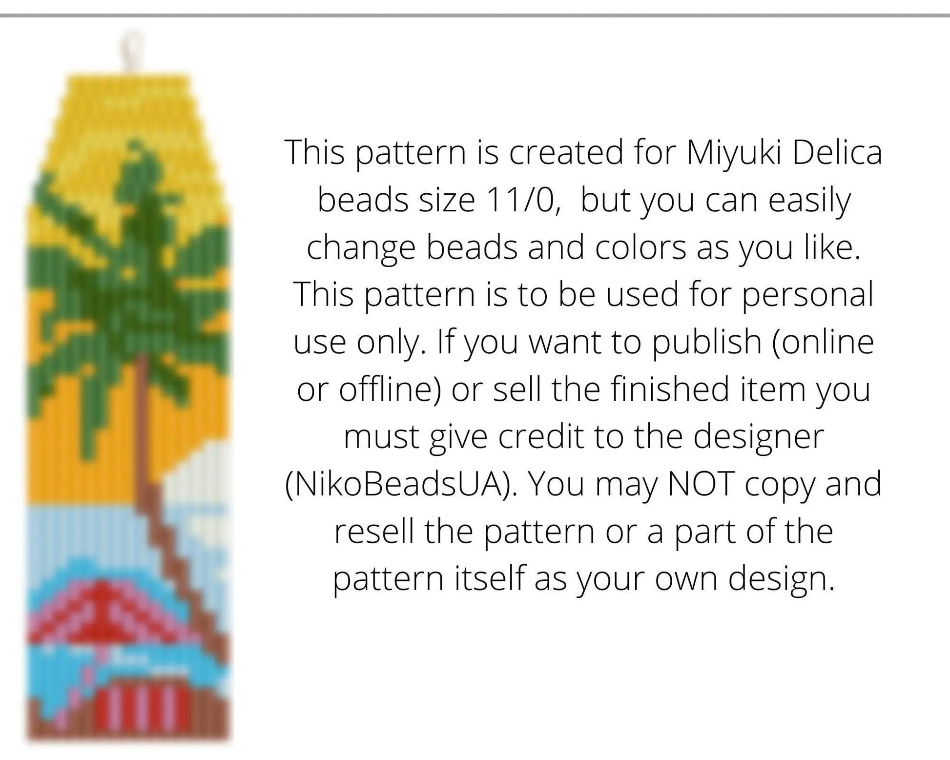 Beach Brick Stitch pattern for fringe beaded earrings - NikoBeadsUA