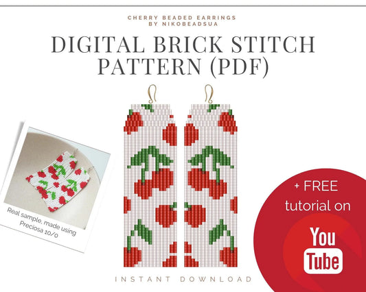 Cherry Brick Stitch pattern for fringe beaded earrings - NikoBeadsUA