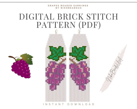 Grapes Brick Stitch pattern for fringe beaded earrings - NikoBeadsUA