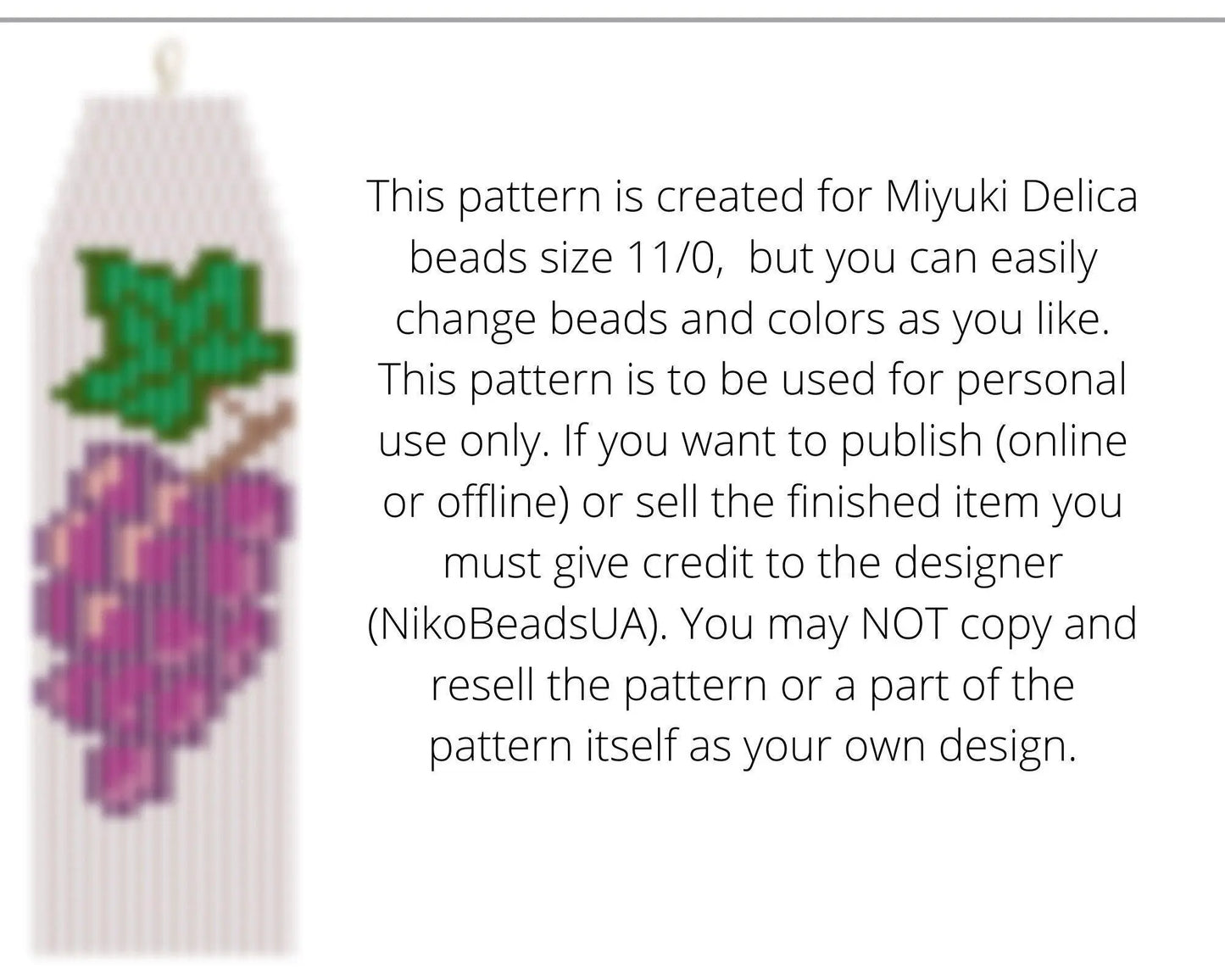 Grapes Brick Stitch pattern for fringe beaded earrings - NikoBeadsUA