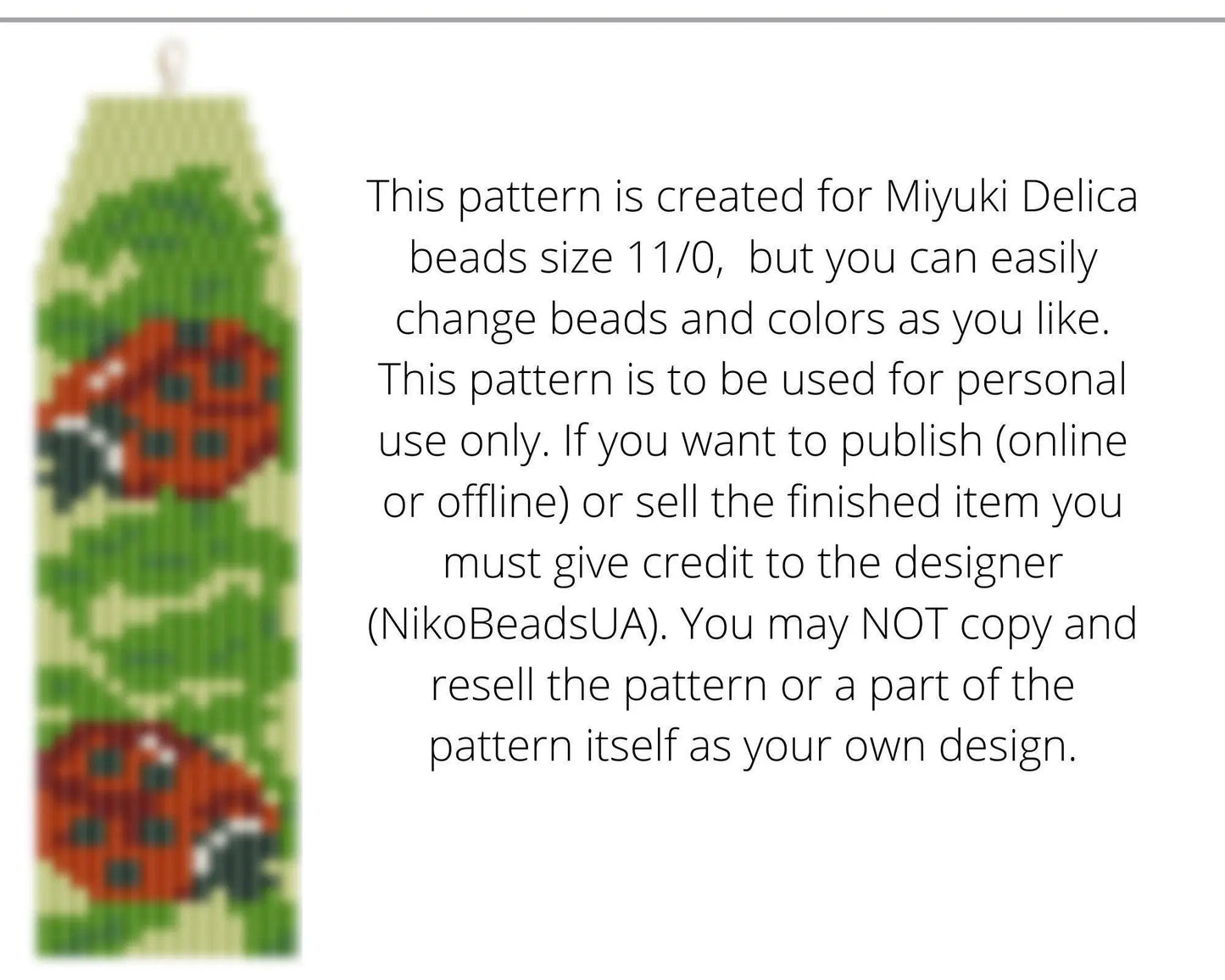 Ladybug Asymmetrical Brick Stitch pattern for fringe beaded earrings - NikoBeadsUA