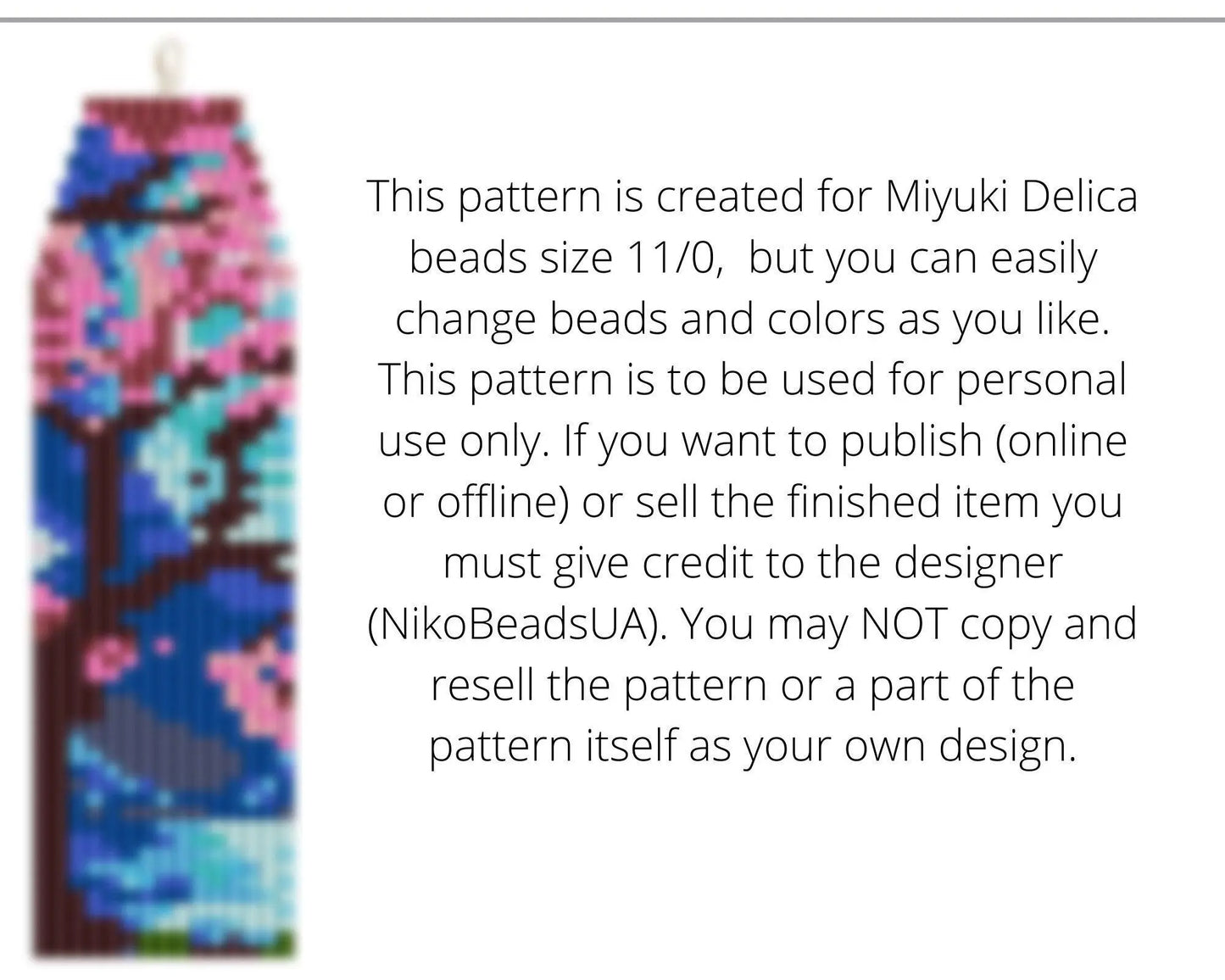 Sakura Brick Stitch beaded fringe earrings pattern - NikoBeadsUA