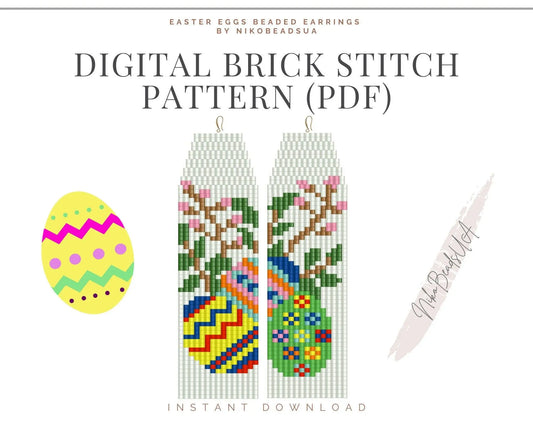Easter Eggs Brick Stitch pattern for fringe beaded earrings - NikoBeadsUA