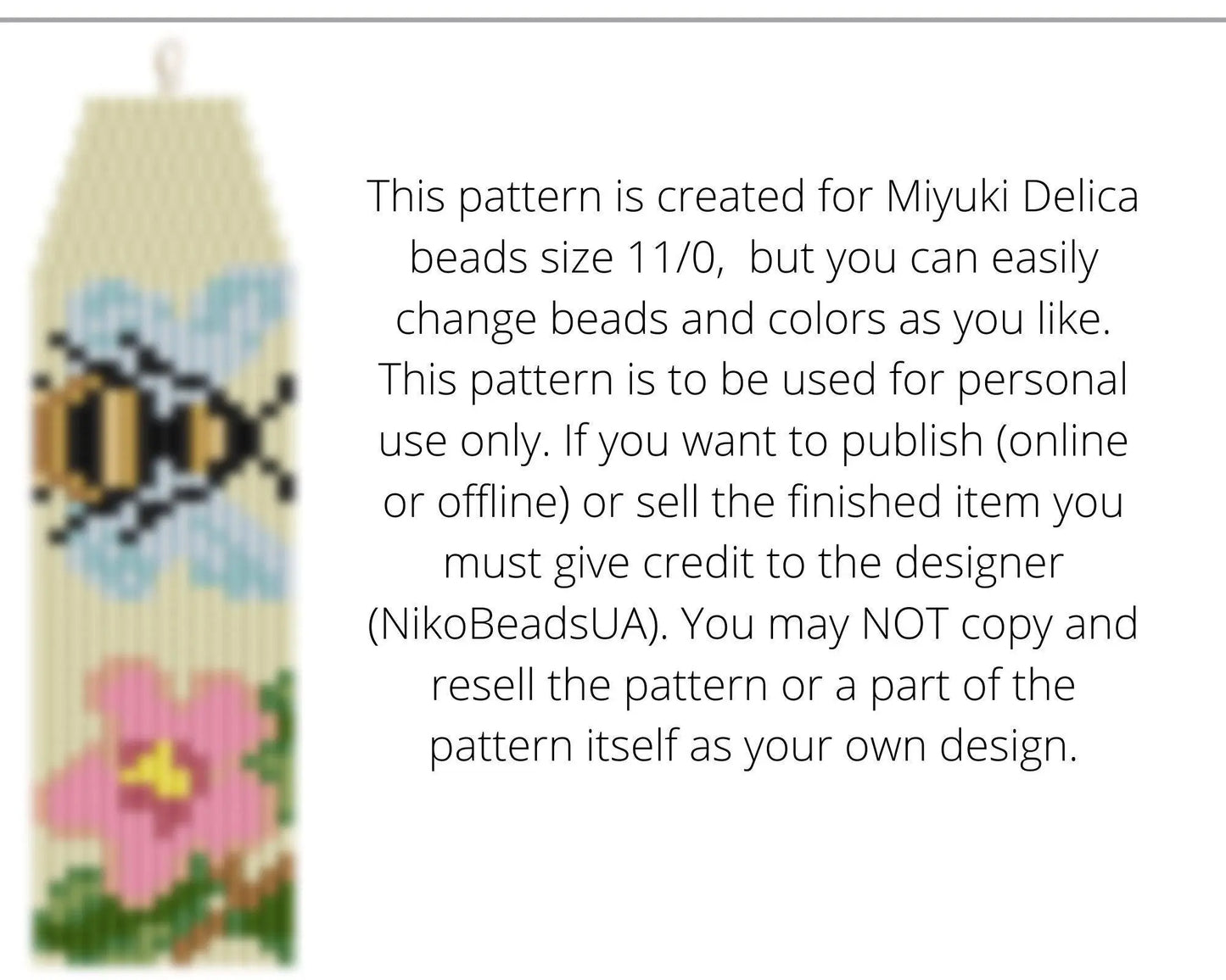 Flowers & Bees Brick Stitch pattern for fringe beaded earrings - NikoBeadsUA