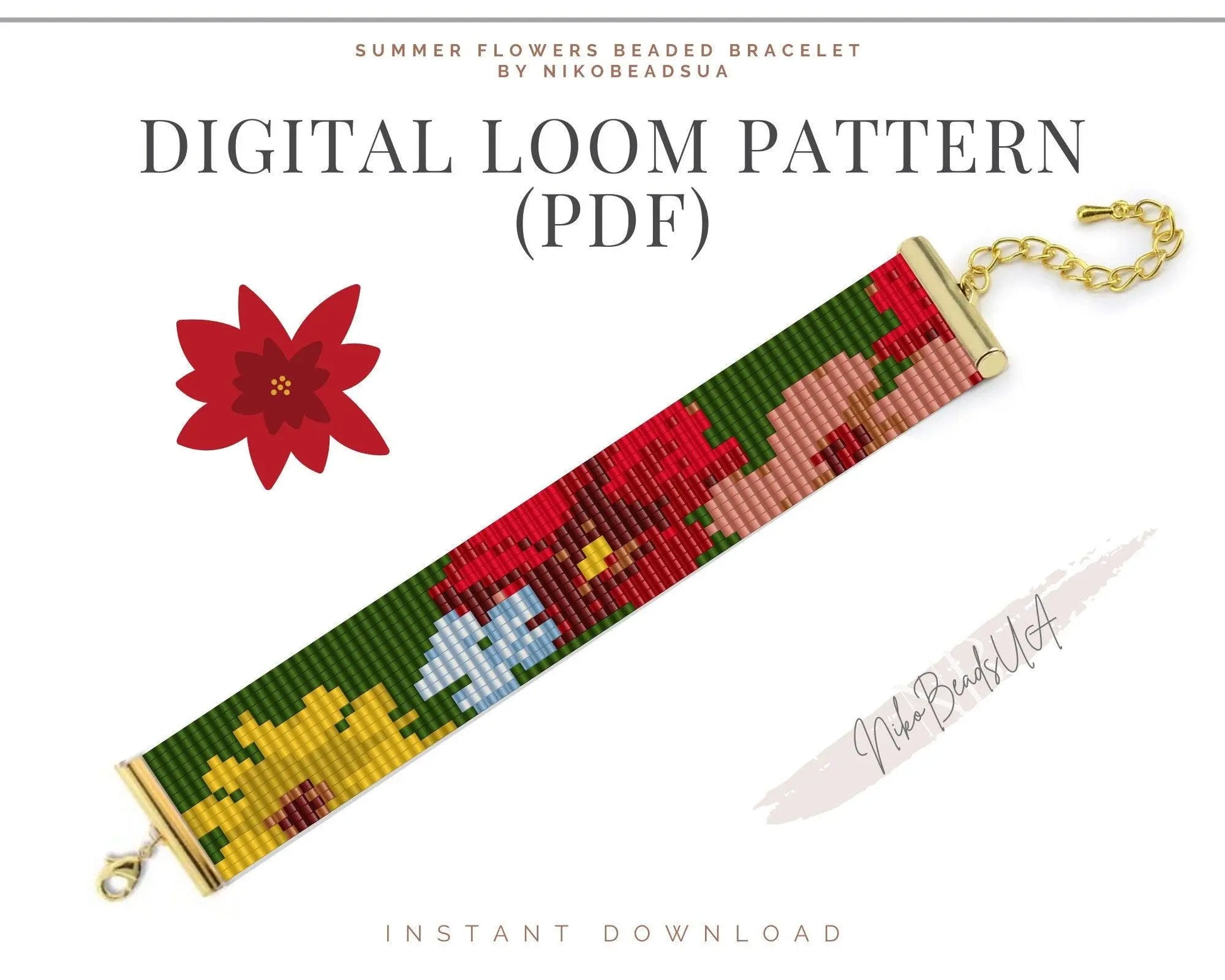 Summer Flowers Loom pattern for beaded bracelet - NikoBeadsUA