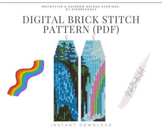 Mountain & Rainbow Brick Stitch pattern for fringe beaded earrings - NikoBeadsUA