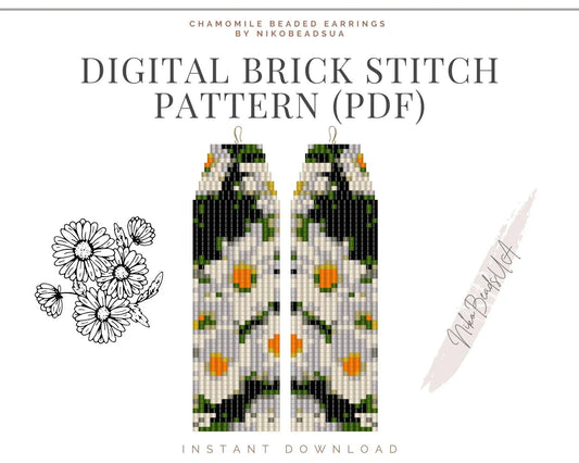 Chamomile Brick Stitch pattern for fringe beaded earrings - NikoBeadsUA