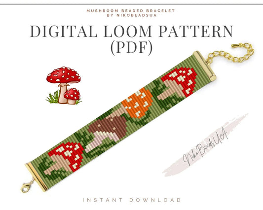 Mushroom Loom pattern for beaded bracelet - NikoBeadsUA