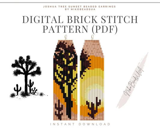 Desert Sunset Brick Stitch pattern for fringe beaded earrings, Joshua tree pattern - NikoBeadsUA
