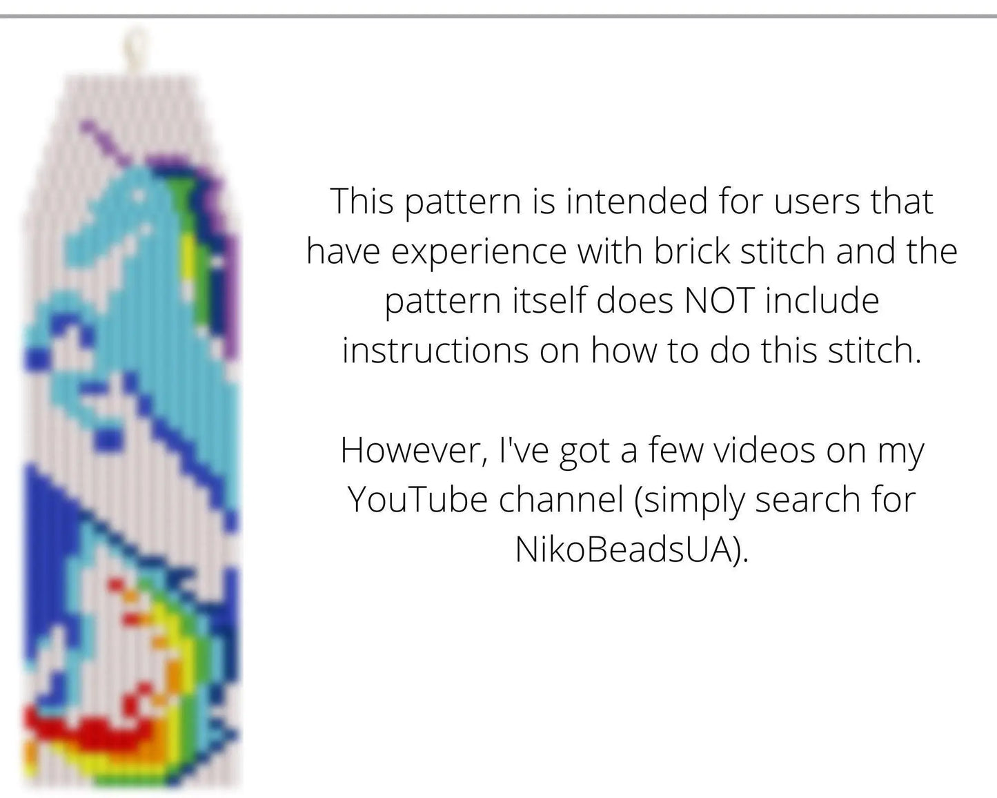 Rainbow Unicorn Brick Stitch pattern for fringe beaded earrings - NikoBeadsUA