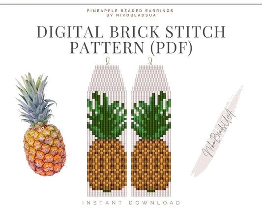 Pineapple Brick Stitch pattern for fringe beaded earrings - NikoBeadsUA