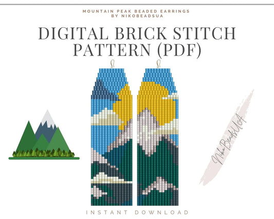 Mountain Peak Brick Stitch pattern for fringe beaded earrings - NikoBeadsUA