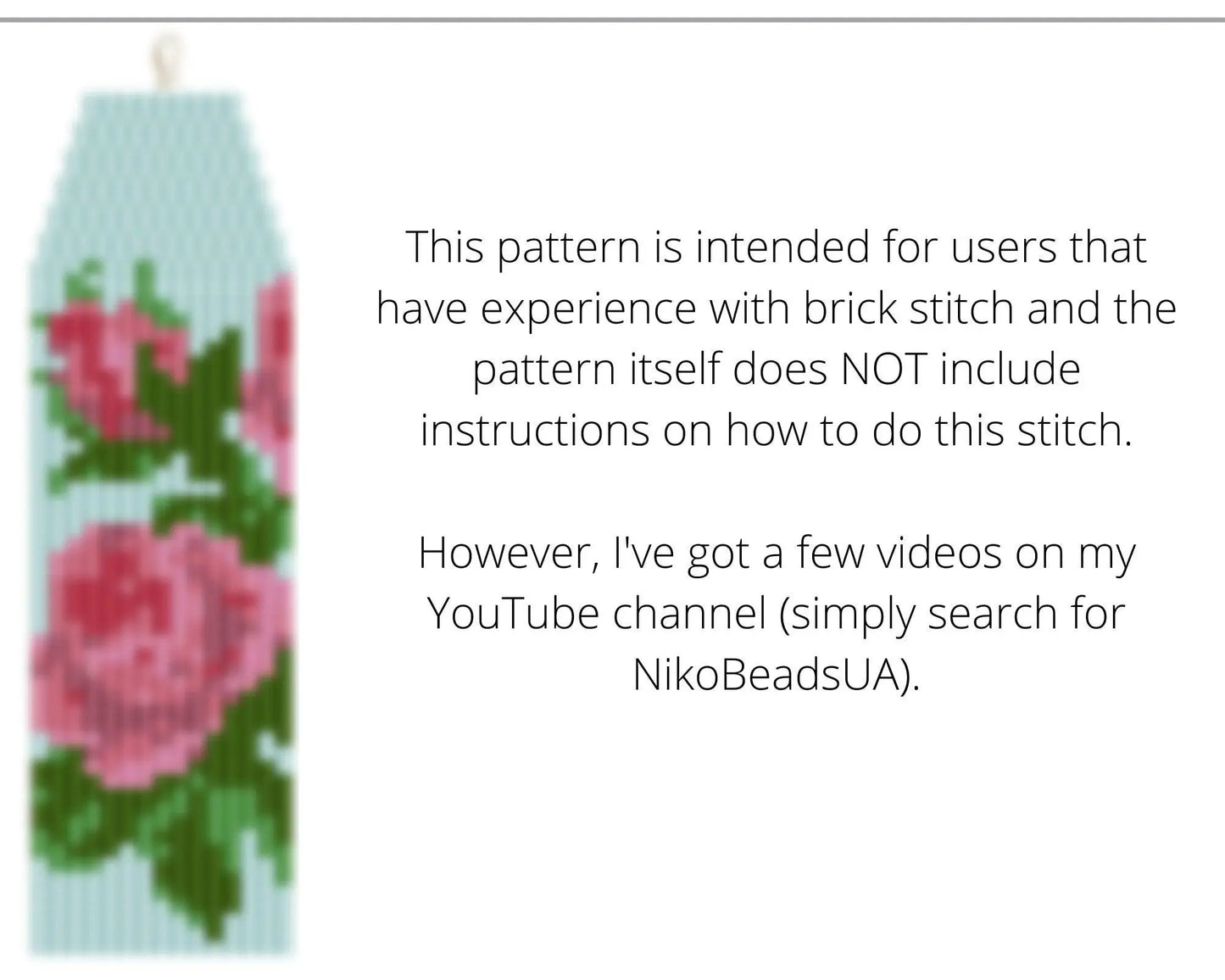 Rose Brick Stitch pattern for fringe beaded earrings - NikoBeadsUA