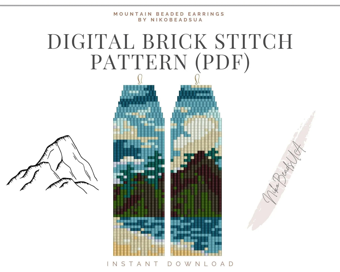 Mountain & River Brick Stitch pattern for fringe beaded earrings - NikoBeadsUA