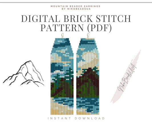 Mountain & River Brick Stitch pattern for fringe beaded earrings - NikoBeadsUA
