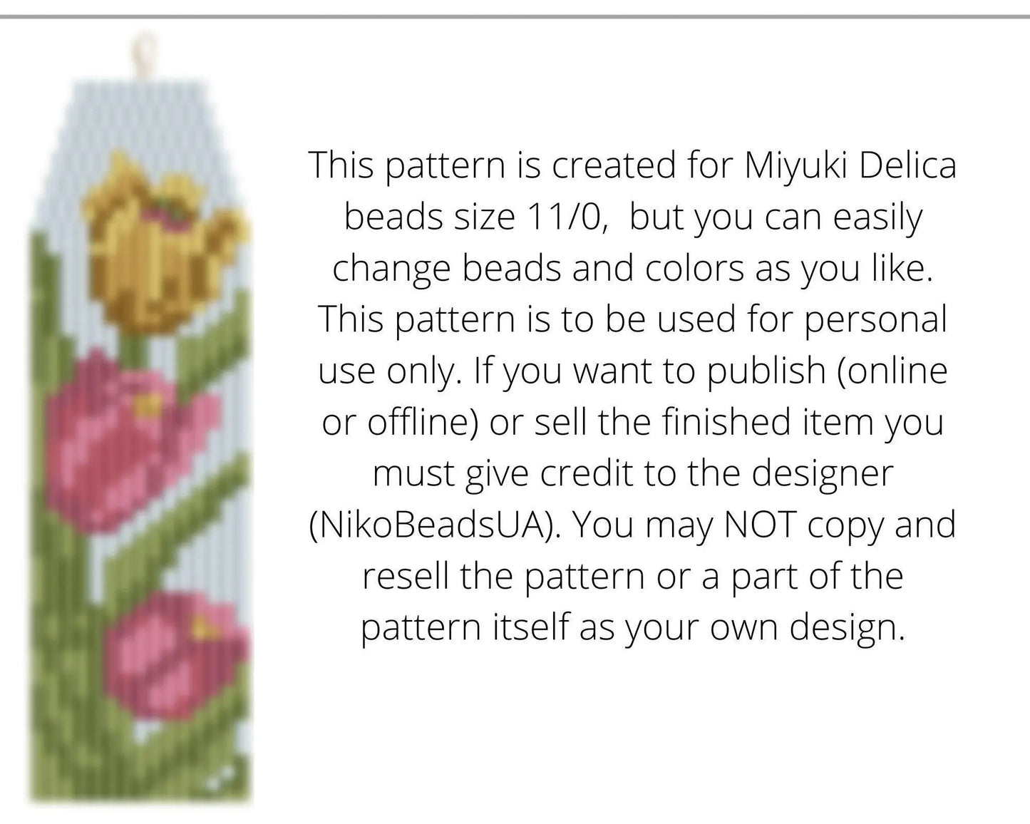 Tulips Brick Stitch pattern for fringe beaded earrings - NikoBeadsUA