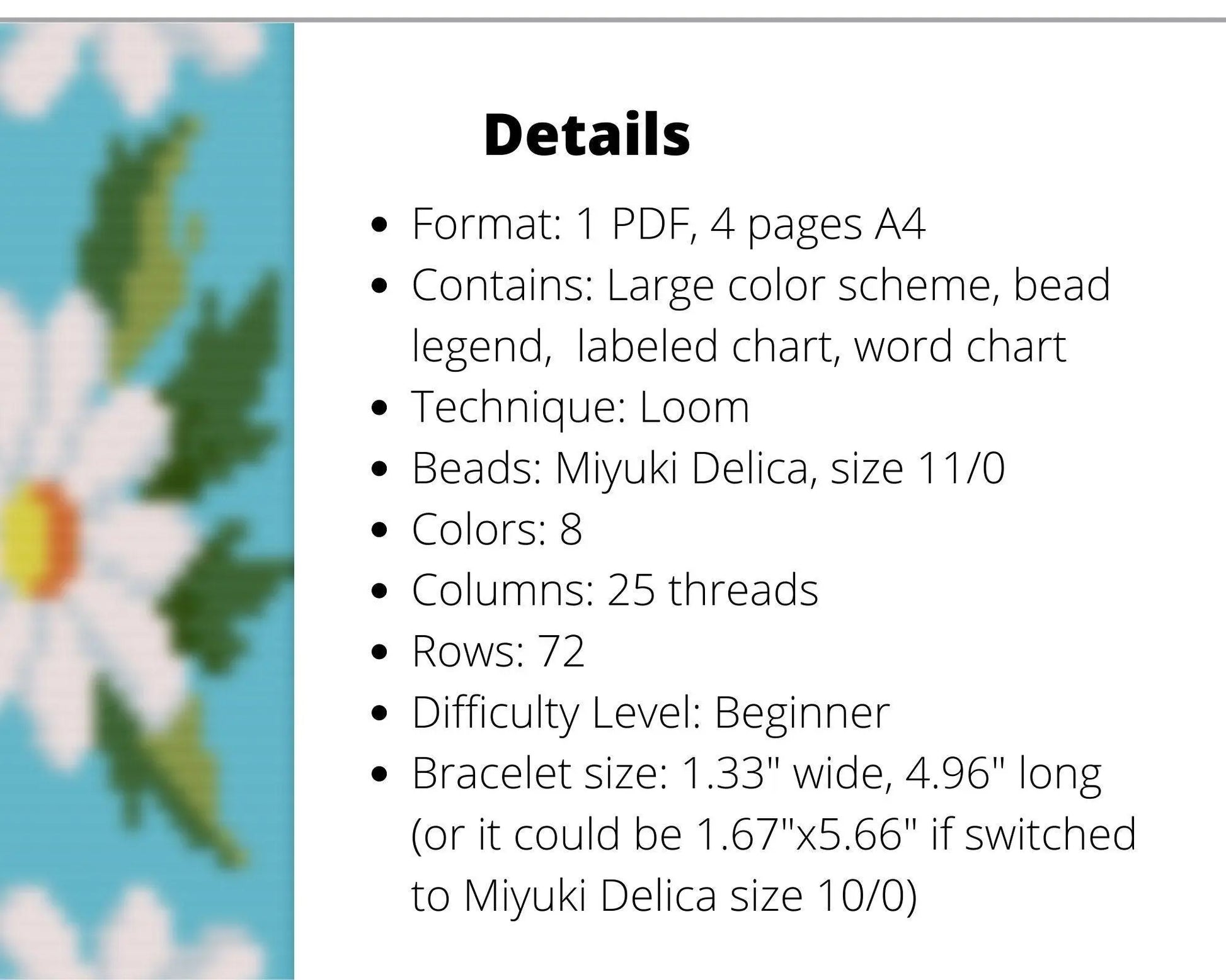 Chamomile loom bracelet pattern for Miyuki Delica - NikoBeadsUA