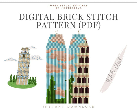 Tower Brick Stitch pattern for fringe beaded earrings - NikoBeadsUA