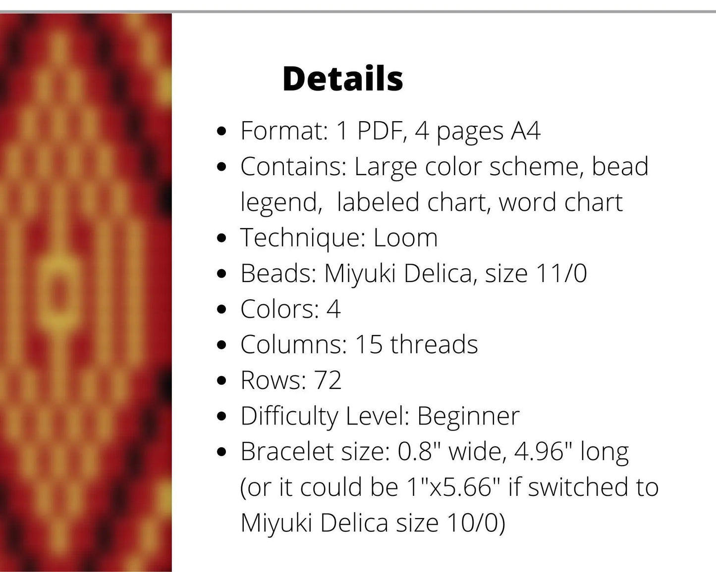 Red Ethnic Loom pattern for beaded bracelet - NikoBeadsUA