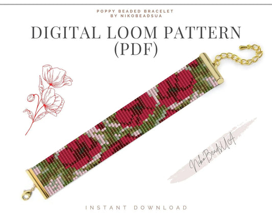 Poppy Loom pattern for beaded bracelet - NikoBeadsUA