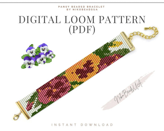 Pansy Loom pattern for narrow beaded bracelet - NikoBeadsUA