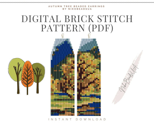 Autumn Tree Brick Stitch pattern for fringe beaded earrings - NikoBeadsUA
