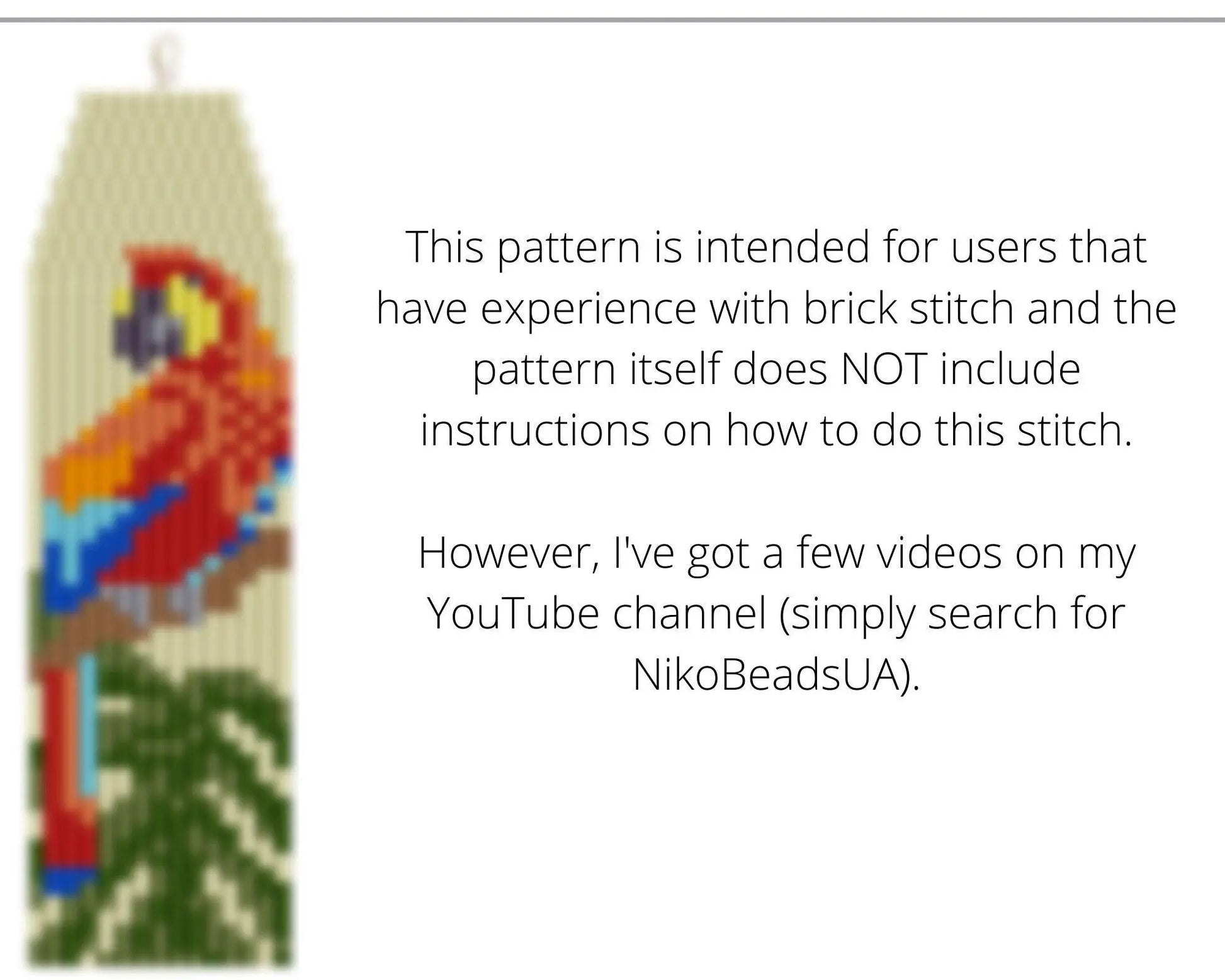 Ara Parrot Brick Stitch pattern for fringe beaded earrings - NikoBeadsUA