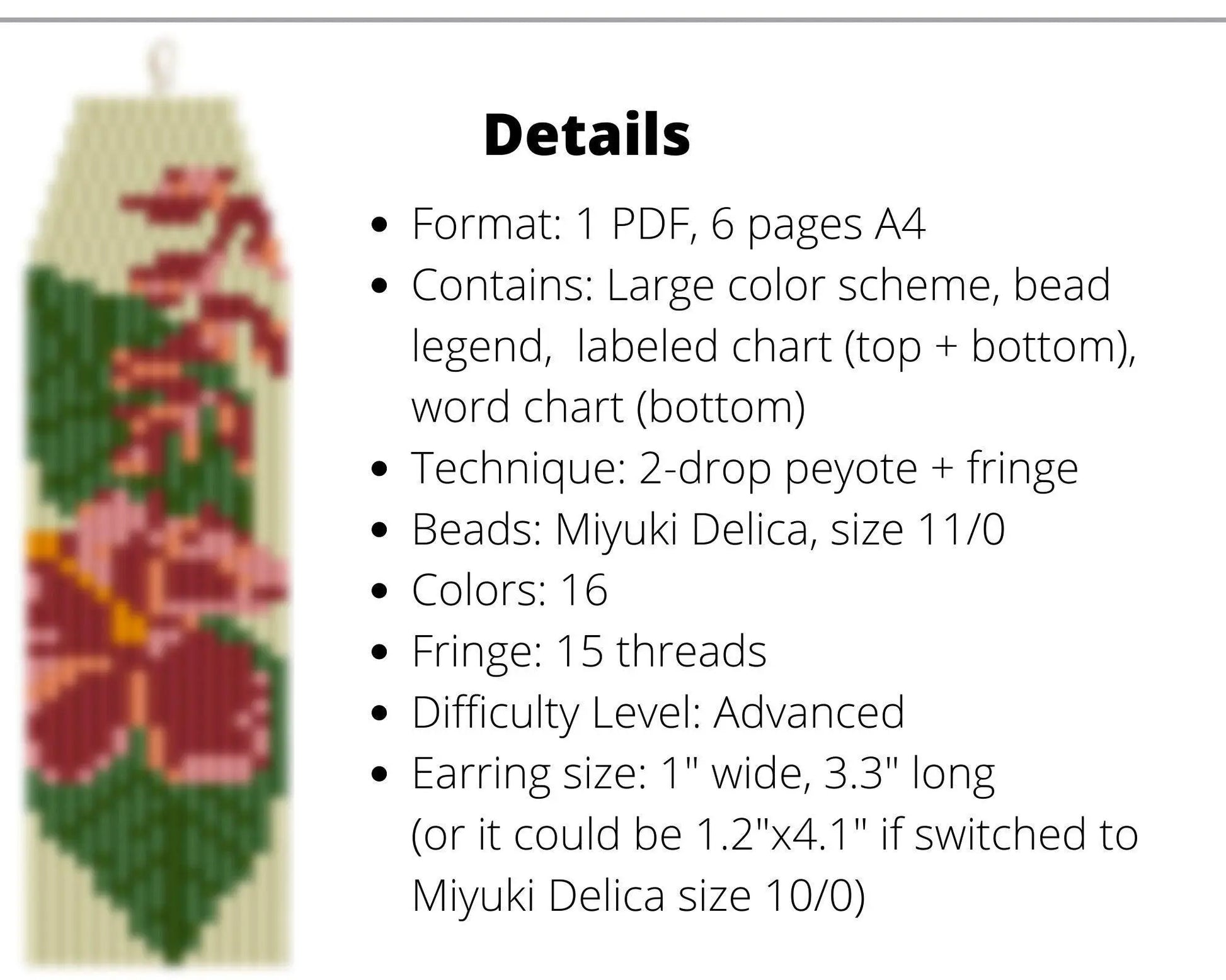 Ara Parrot Brick Stitch pattern for fringe beaded earrings - NikoBeadsUA