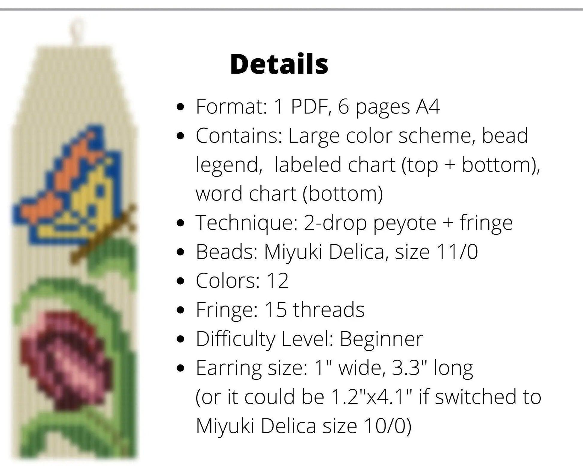 Purple Tulips Brick Stitch pattern for fringe beaded earrings - NikoBeadsUA