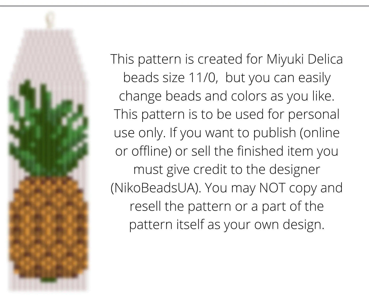 Pineapple Brick Stitch pattern for fringe beaded earrings - NikoBeadsUA