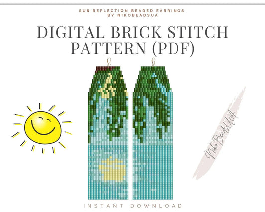 Sun & River Brick Stitch pattern for fringe beaded earrings - NikoBeadsUA