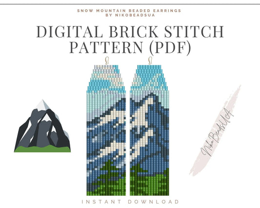 Snow Mountain Brick Stitch pattern for fringe beaded earrings - NikoBeadsUA