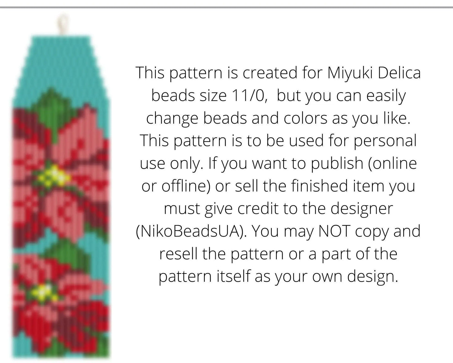 Poinsettia Brick Stitch pattern for fringe beaded earrings - NikoBeadsUA