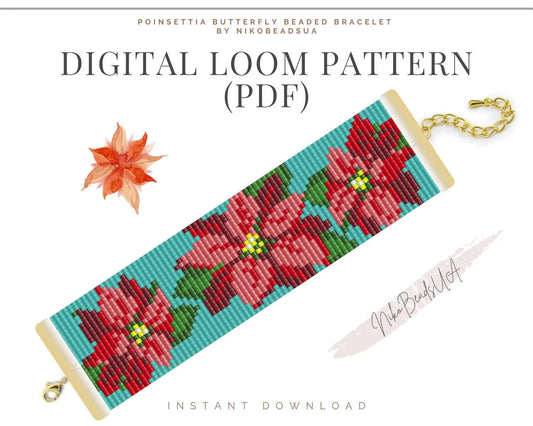 Poinsettia Loom pattern for beaded bracelet - NikoBeadsUA