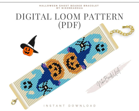 Halloween Ghost Loom pattern for beaded bracelet - NikoBeadsUA