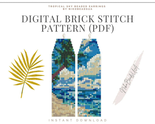Tropical Sky Brick Stitch pattern for fringe beaded earrings - NikoBeadsUA